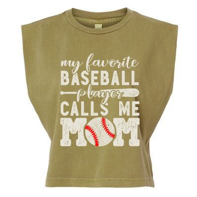 My Favorite Baseball Player Calls Me Mom Cheer Mother Gift Garment-Dyed Women's Muscle Tee