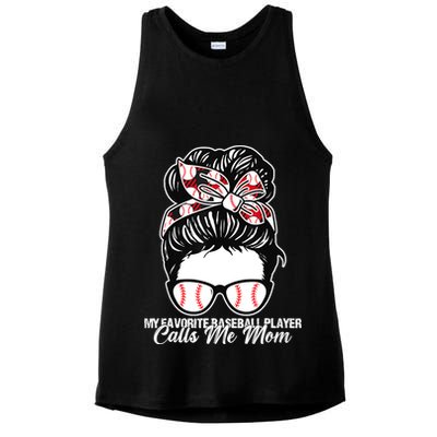 My Favorite Baseball Player Calls Me Mom Messy Bun Mothers Ladies PosiCharge Tri-Blend Wicking Tank
