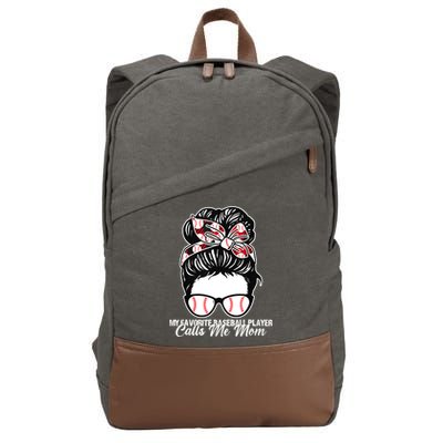 My Favorite Baseball Player Calls Me Mom Messy Bun Mothers Cotton Canvas Backpack