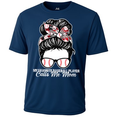 My Favorite Baseball Player Calls Me Mom Messy Bun Mothers Performance Shirt