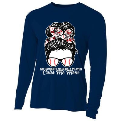 My Favorite Baseball Player Calls Me Mom Messy Bun Mothers Cooling Performance Long Sleeve Crew