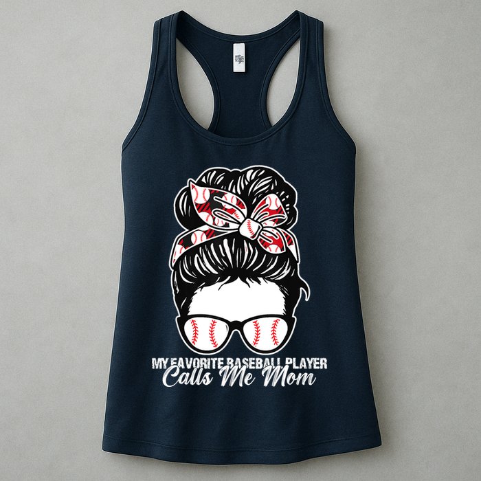 My Favorite Baseball Player Calls Me Mom Messy Bun Mothers Womens Tank Top