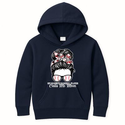 My Favorite Baseball Player Calls Me Mom Messy Bun Mothers Kids Hoodie