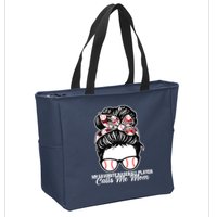 My Favorite Baseball Player Calls Me Mom Messy Bun Mothers Zip Tote Bag
