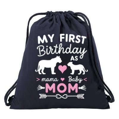 My First Birthday As Mom Lioness And Cub Love Gift Drawstring Bag