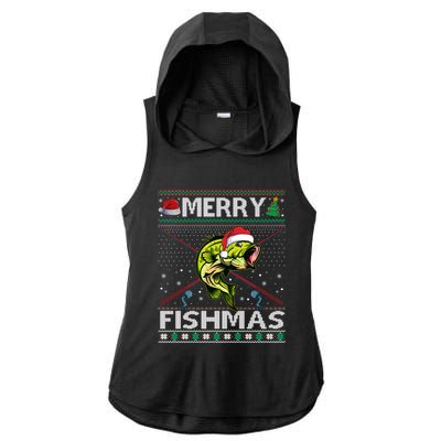 Merry Fishmas Bass Fish Fishing Christmas Ugly Sweater Xmas Great Gift Ladies PosiCharge Tri-Blend Wicking Draft Hoodie Tank