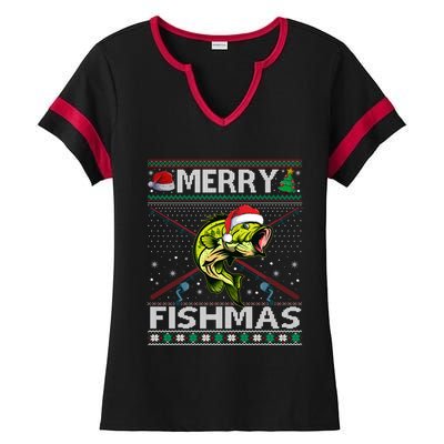 Merry Fishmas Bass Fish Fishing Christmas Ugly Sweater Xmas Great Gift Ladies Halftime Notch Neck Tee