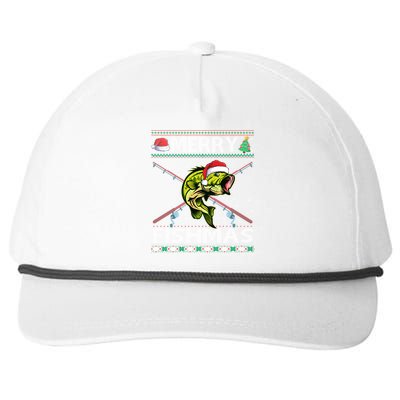 Merry Fishmas Bass Fish Fishing Christmas Ugly Sweater Xmas Great Gift Snapback Five-Panel Rope Hat