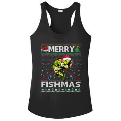 Merry Fishmas Bass Fish Fishing Christmas Ugly Sweater Xmas Great Gift Ladies PosiCharge Competitor Racerback Tank