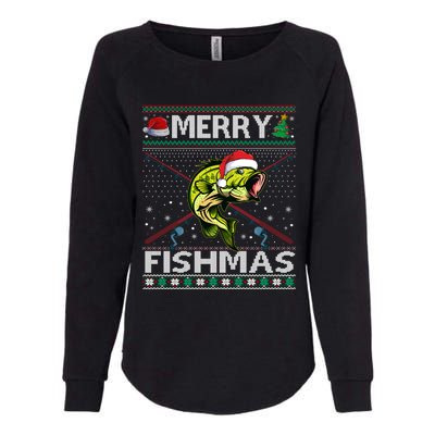 Merry Fishmas Bass Fish Fishing Christmas Ugly Sweater Xmas Great Gift Womens California Wash Sweatshirt