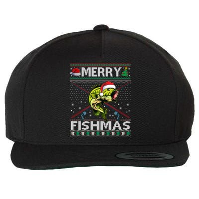 Merry Fishmas Bass Fish Fishing Christmas Ugly Sweater Xmas Great Gift Wool Snapback Cap