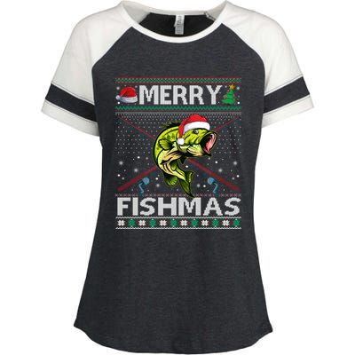 Merry Fishmas Bass Fish Fishing Christmas Ugly Sweater Xmas Great Gift Enza Ladies Jersey Colorblock Tee