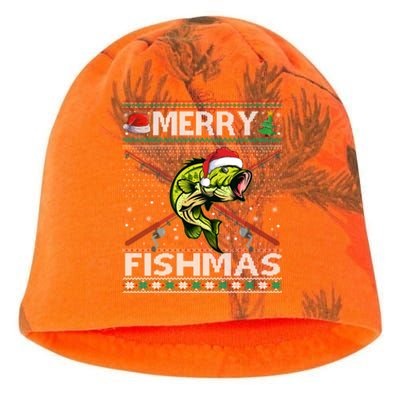 Merry Fishmas Bass Fish Fishing Christmas Ugly Sweater Xmas Great Gift Kati - Camo Knit Beanie