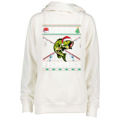 Merry Fishmas Bass Fish Fishing Christmas Ugly Sweater Xmas Great Gift Womens Funnel Neck Pullover Hood