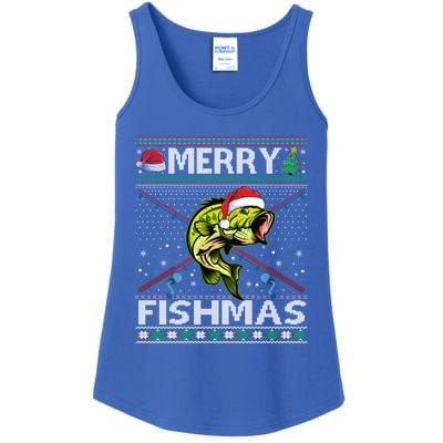 Merry Fishmas Bass Fish Fishing Christmas Ugly Sweater Xmas Great Gift Ladies Essential Tank