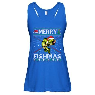 Merry Fishmas Bass Fish Fishing Christmas Ugly Sweater Xmas Great Gift Ladies Essential Flowy Tank