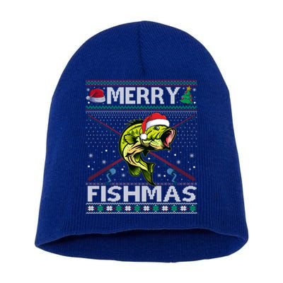 Merry Fishmas Bass Fish Fishing Christmas Ugly Sweater Xmas Great Gift Short Acrylic Beanie