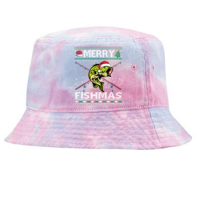 Merry Fishmas Bass Fish Fishing Christmas Ugly Sweater Xmas Great Gift Tie-Dyed Bucket Hat