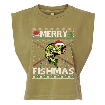 Merry Fishmas Bass Fish Fishing Christmas Ugly Sweater Xmas Great Gift Garment-Dyed Women's Muscle Tee