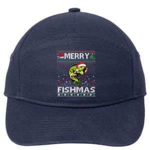 Merry Fishmas Bass Fish Fishing Christmas Ugly Sweater Xmas Great Gift 7-Panel Snapback Hat