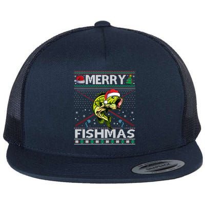 Merry Fishmas Bass Fish Fishing Christmas Ugly Sweater Xmas Great Gift Flat Bill Trucker Hat