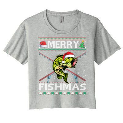 Merry Fishmas Bass Fish Fishing Christmas Ugly Sweater Xmas Great Gift Women's Crop Top Tee