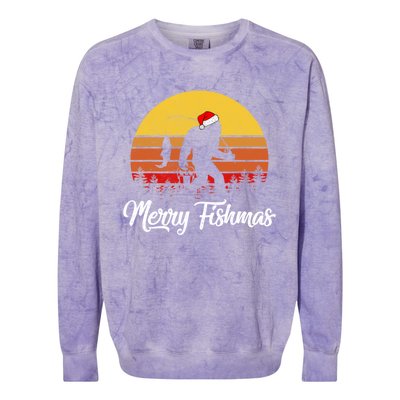 Merry Fishmas Bigfoot Fish Fishing Fisher Christmas Xmas Gift Colorblast Crewneck Sweatshirt