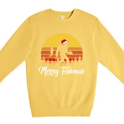 Merry Fishmas Bigfoot Fish Fishing Fisher Christmas Xmas Gift Premium Crewneck Sweatshirt