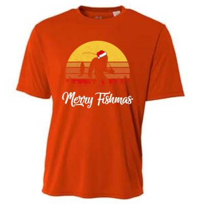 Merry Fishmas Bigfoot Fish Fishing Fisher Christmas Xmas Gift Cooling Performance Crew T-Shirt