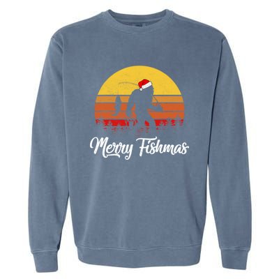 Merry Fishmas Bigfoot Fish Fishing Fisher Christmas Xmas Gift Garment-Dyed Sweatshirt