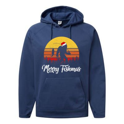 Merry Fishmas Bigfoot Fish Fishing Fisher Christmas Xmas Gift Performance Fleece Hoodie