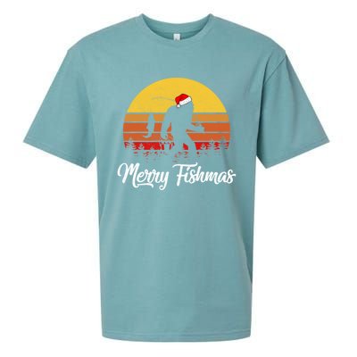 Merry Fishmas Bigfoot Fish Fishing Fisher Christmas Xmas Gift Sueded Cloud Jersey T-Shirt