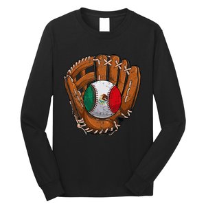 Mexico Flag Baseball Ball Softball Mexican Sport Player Long Sleeve Shirt