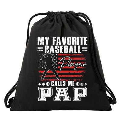 My Favorite Baseball Player Calls Me Pap American Flag Drawstring Bag