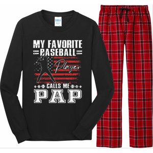 My Favorite Baseball Player Calls Me Pap American Flag Long Sleeve Pajama Set