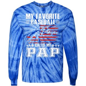 My Favorite Baseball Player Calls Me Pap American Flag Tie-Dye Long Sleeve Shirt