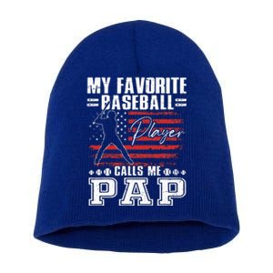 My Favorite Baseball Player Calls Me Pap American Flag Short Acrylic Beanie