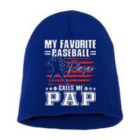 My Favorite Baseball Player Calls Me Pap American Flag Short Acrylic Beanie