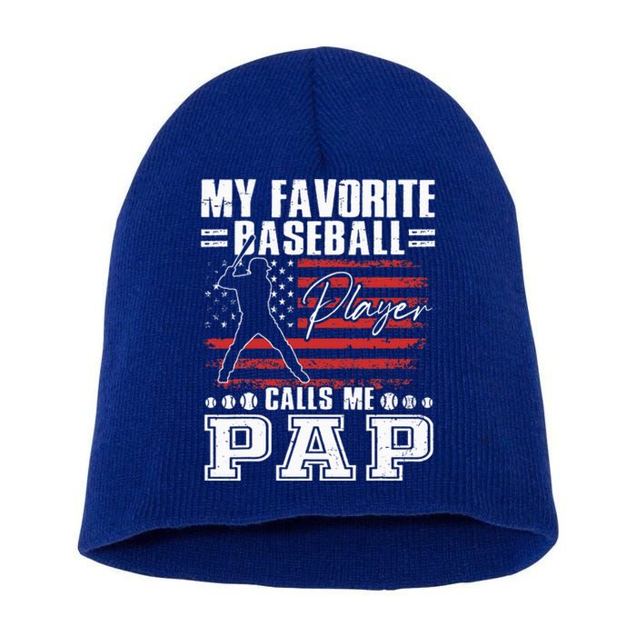 My Favorite Baseball Player Calls Me Pap American Flag Short Acrylic Beanie