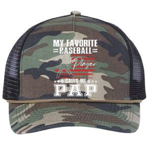 My Favorite Baseball Player Calls Me Pap American Flag Retro Rope Trucker Hat Cap