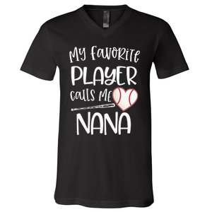 My Favorite Baseball Player Calls Me Nana Heart Ball V-Neck T-Shirt