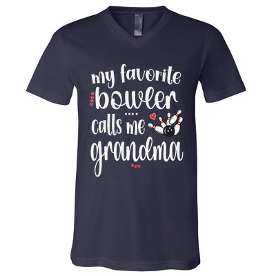 My Favorite Bowler Calls Me Bowling Grandma V-Neck T-Shirt