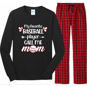 My Favorite Baseball Player Calls Me Mom Gift Mothers Day Gift Long Sleeve Pajama Set