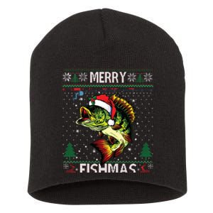 Merry Fishmas Bass Fish Fishing Christmas Ugly Sweater Xmas Short Acrylic Beanie