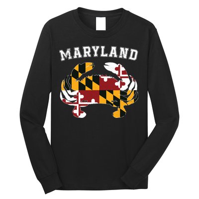 Maryland Flag Blue Crab T State Pride Retro Long Sleeve Shirt