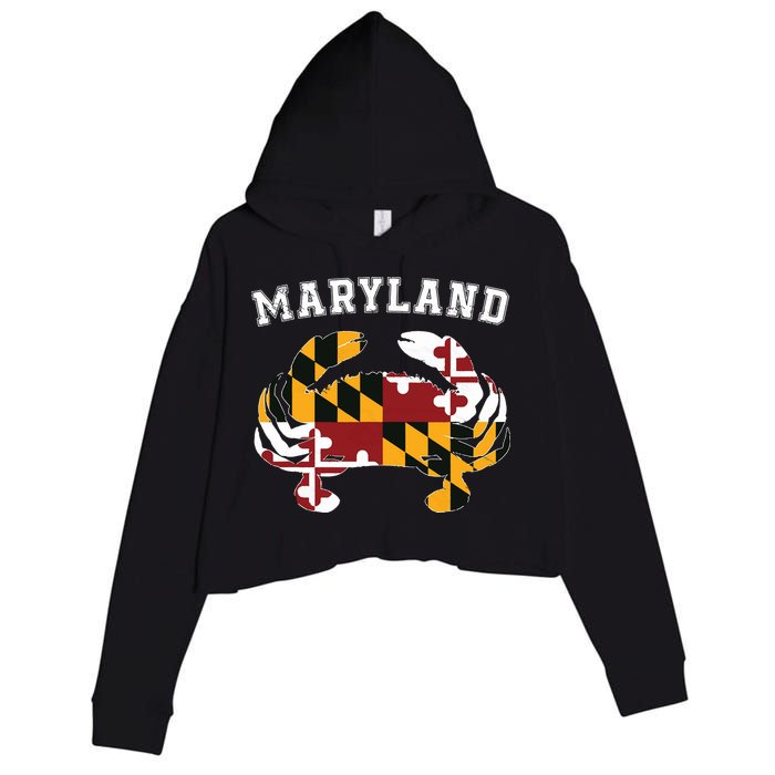 Maryland Flag Blue Crab T State Pride Retro Crop Fleece Hoodie