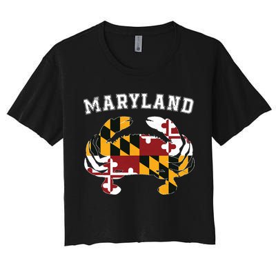 Maryland Flag Blue Crab T State Pride Retro Crop Top