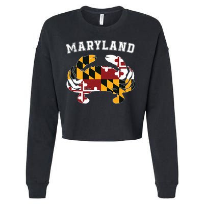Maryland Flag Blue Crab T State Pride Retro Cropped Pullover Crew