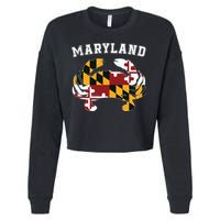 Maryland Flag Blue Crab T State Pride Retro Cropped Pullover Crew