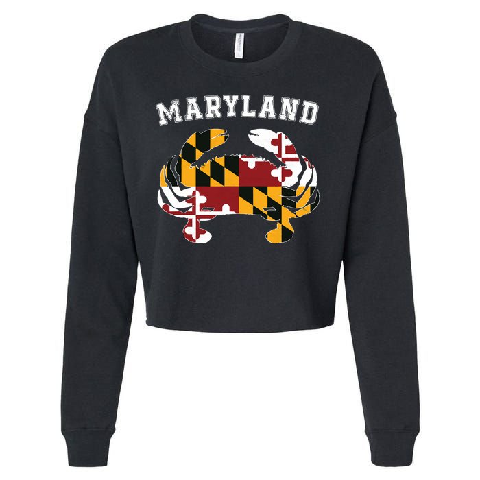 Maryland Flag Blue Crab T State Pride Retro Cropped Pullover Crew